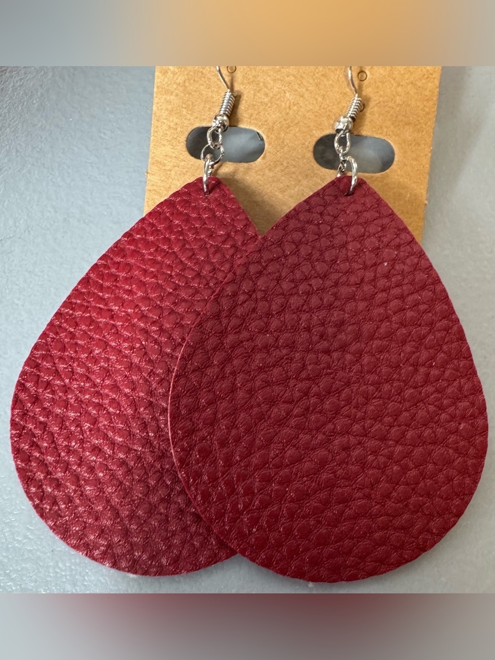 Red Teardrop Faux Leather Earrings - Lightweight Women's Jewelry maroon fall